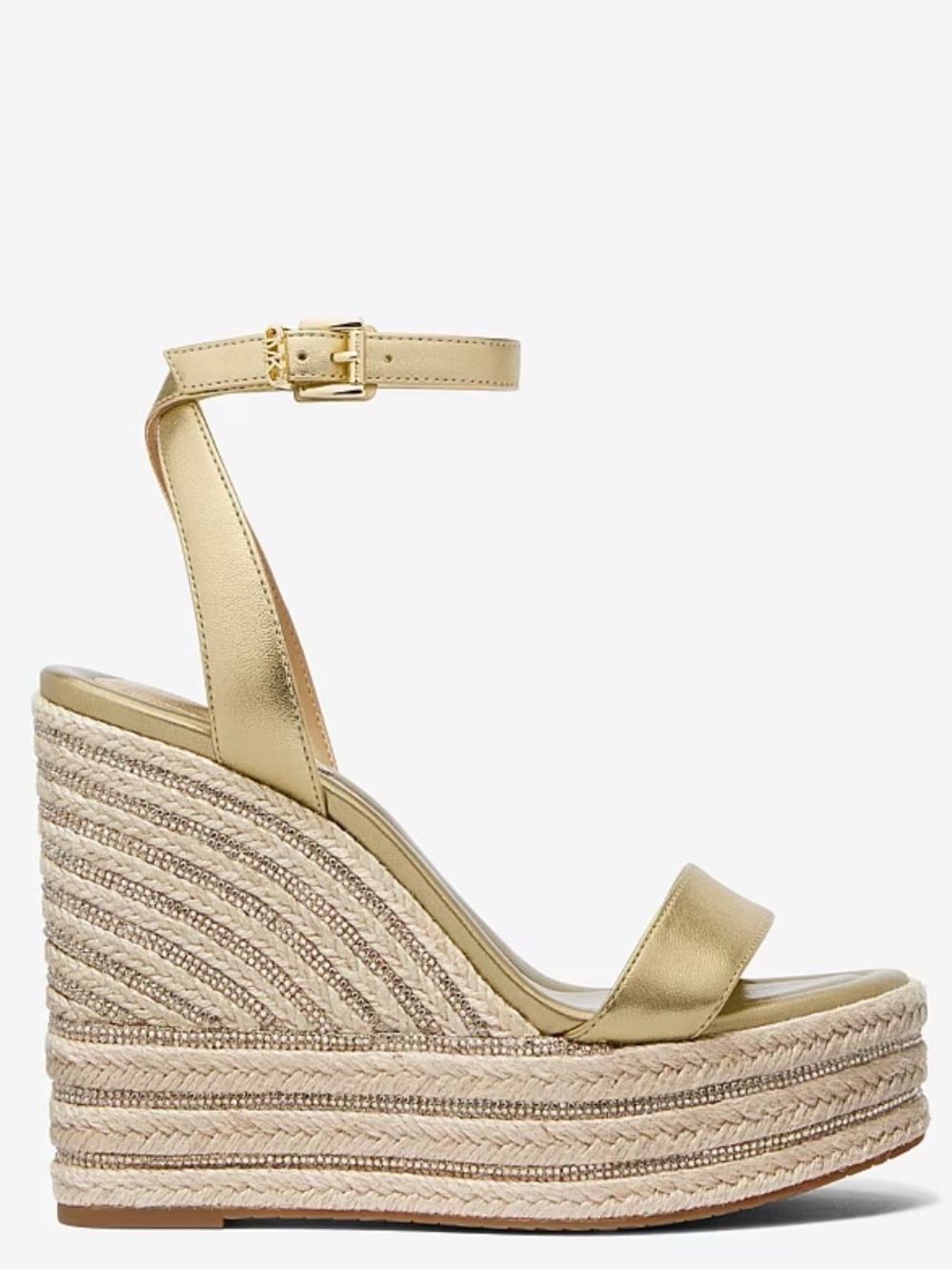 Michael Kors Leighton Wedge Sandal Metallic Leather Pale Gold US 8.5 NIB